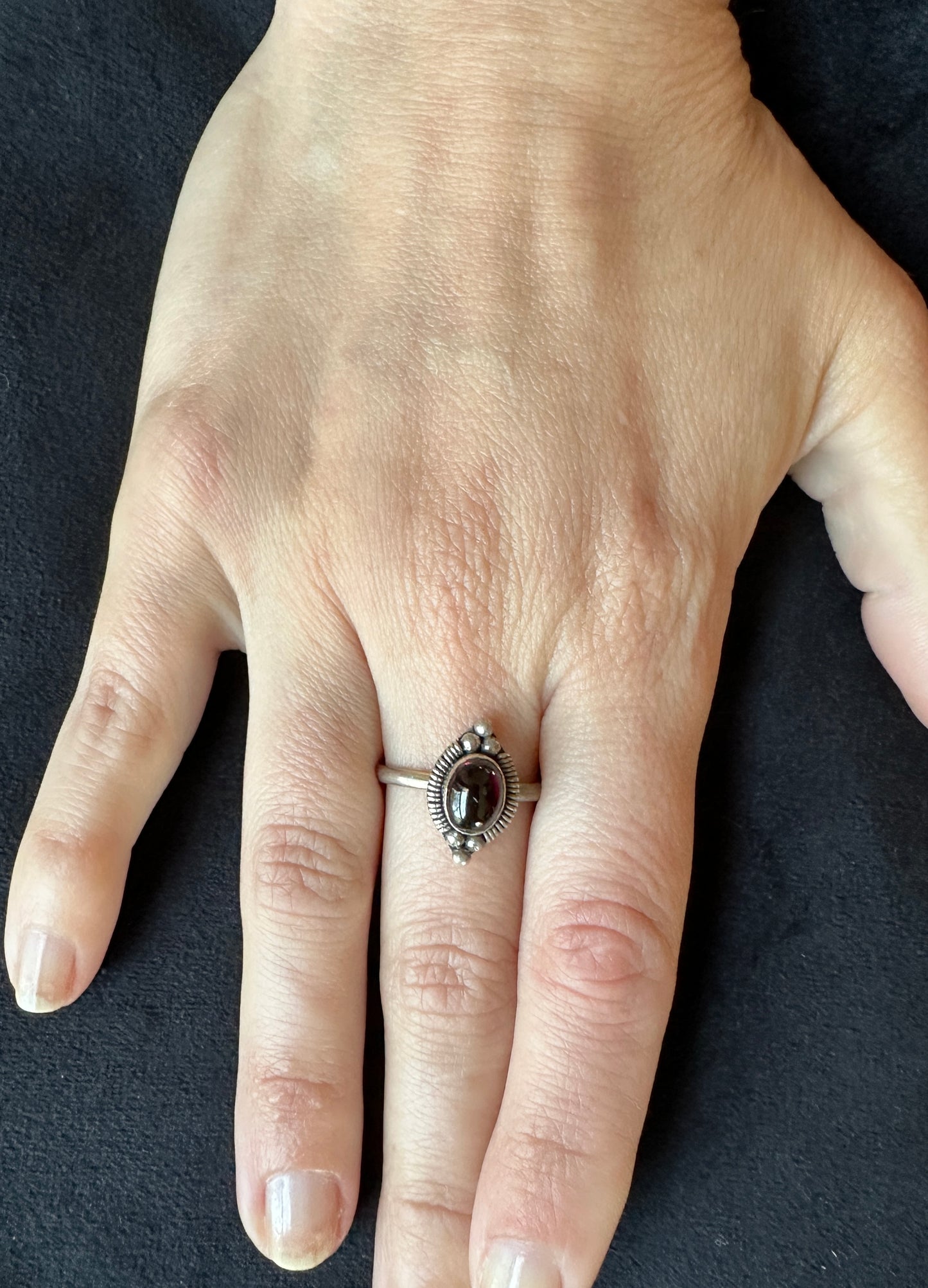 Garnet & Silver Ring SZ 8.25