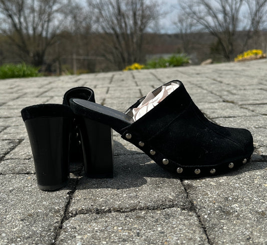 Vintage Suede Studded Clogs SZ 8