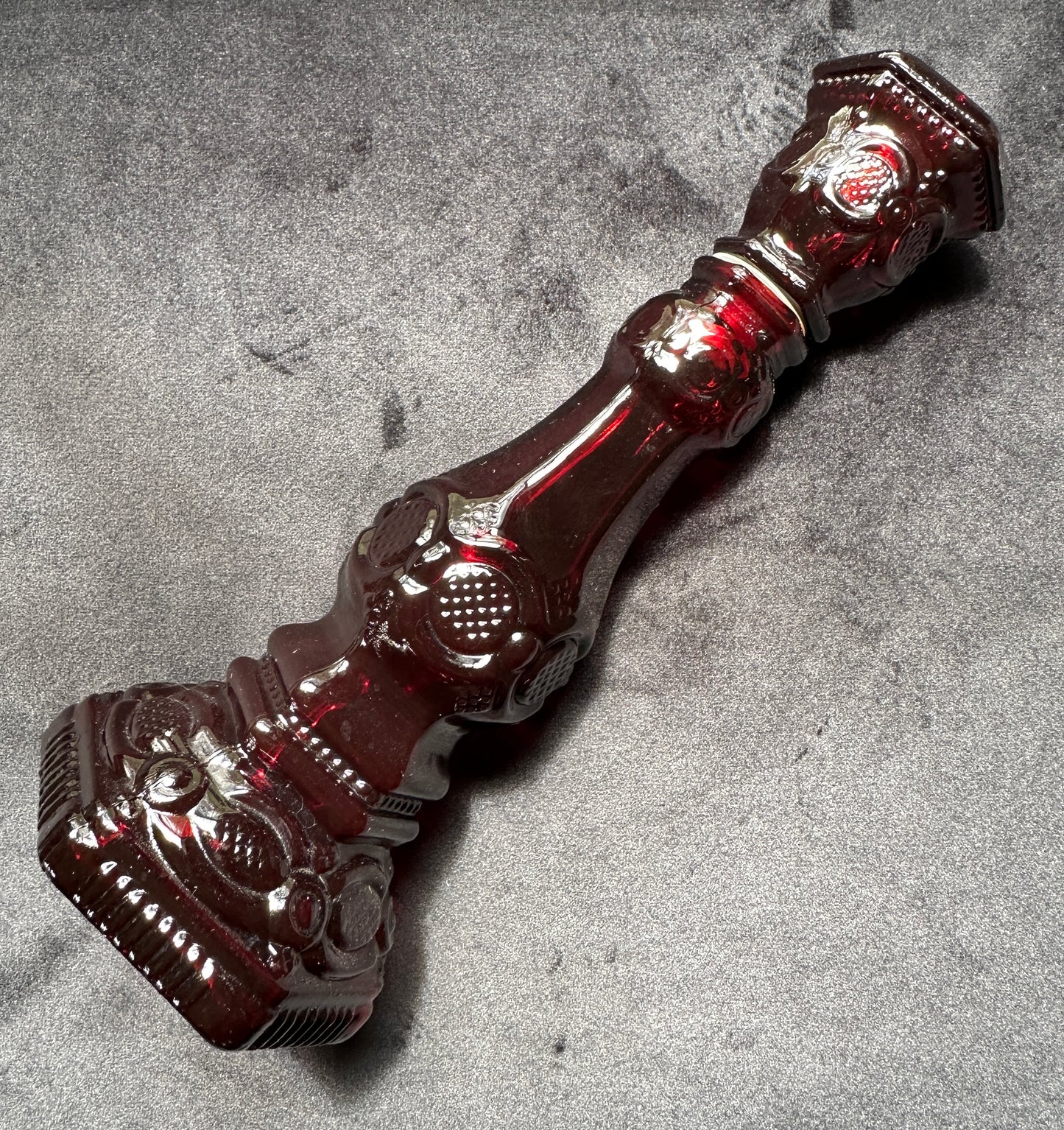 Red Glass Victorian Revival Candlestick & Perfume Bottle