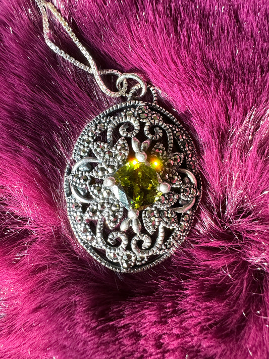 Victorian Revival Peridot & Silver Necklace