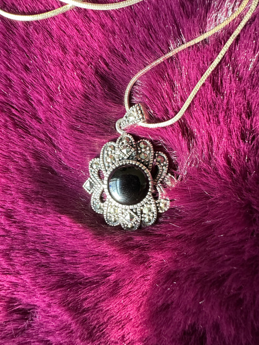 Onyx & Marcasite Silver Necklace