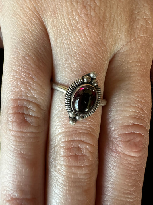 Garnet & Silver Ring SZ 8.25