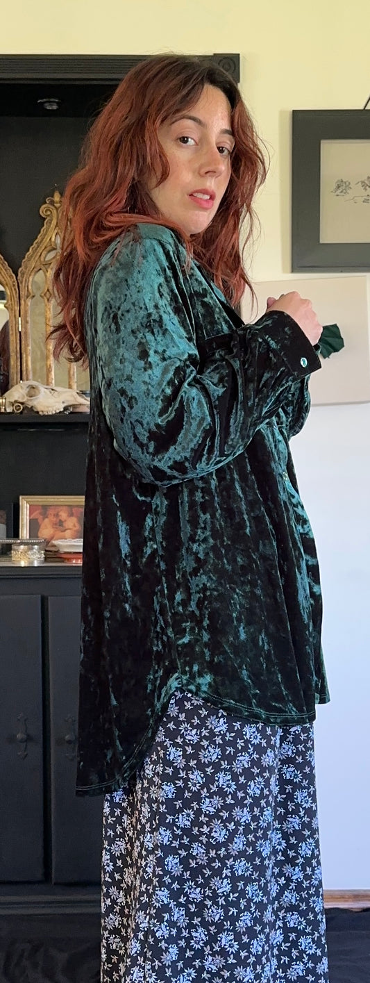 Emerald Velvet Button Down Shirt