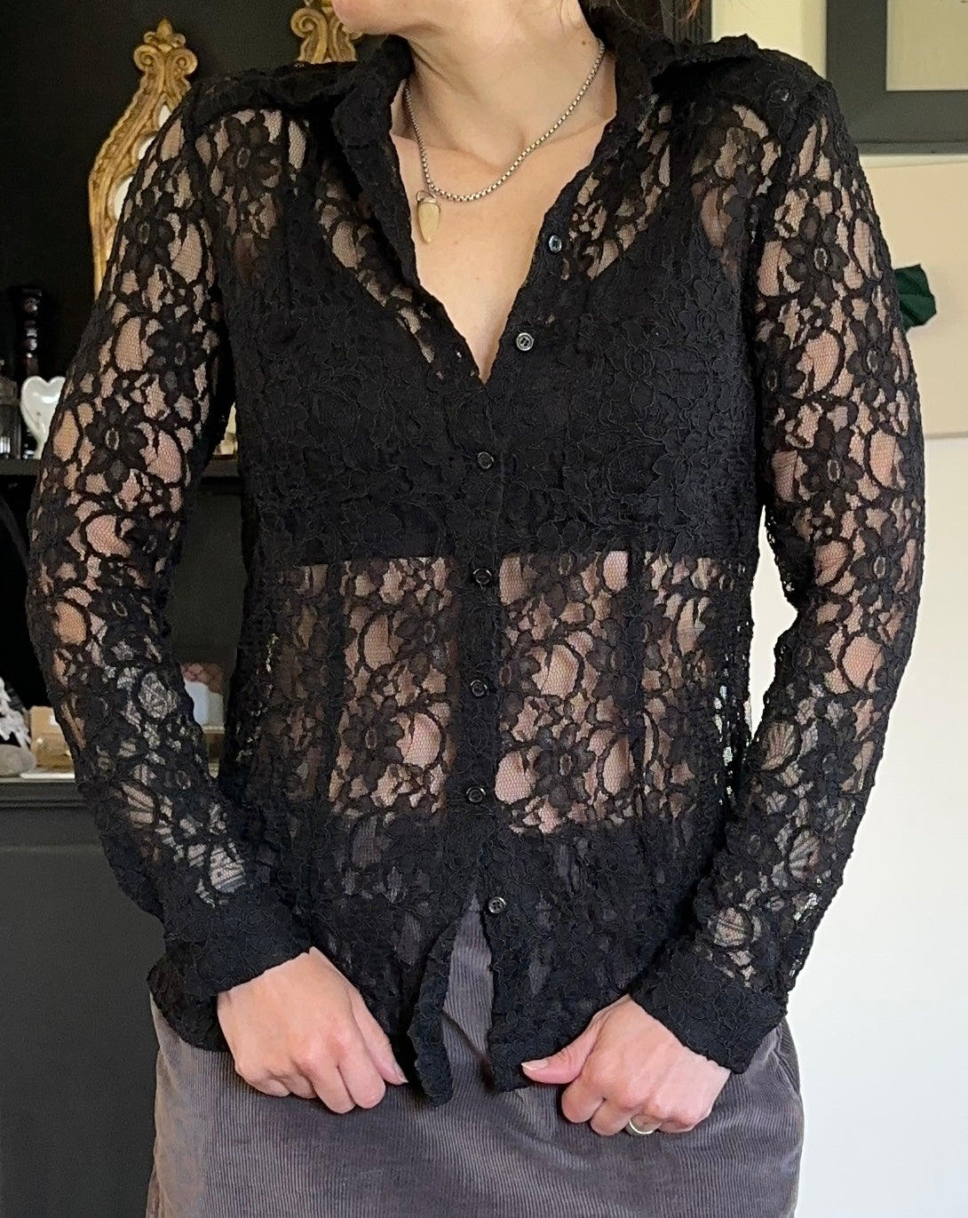 Lace Button Down Top