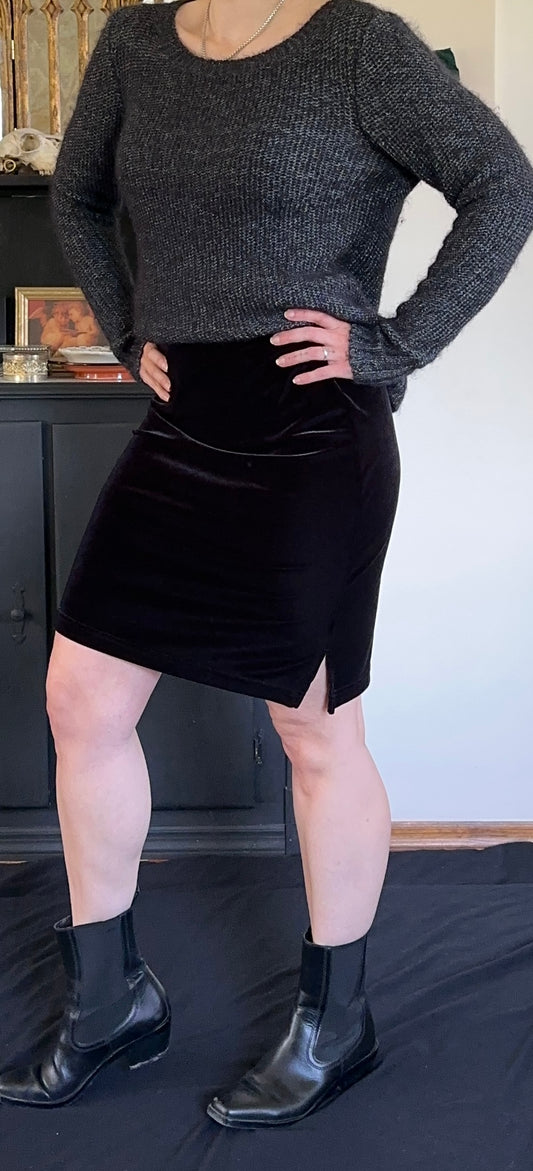 Stretch Velvet Knee Length Skirt