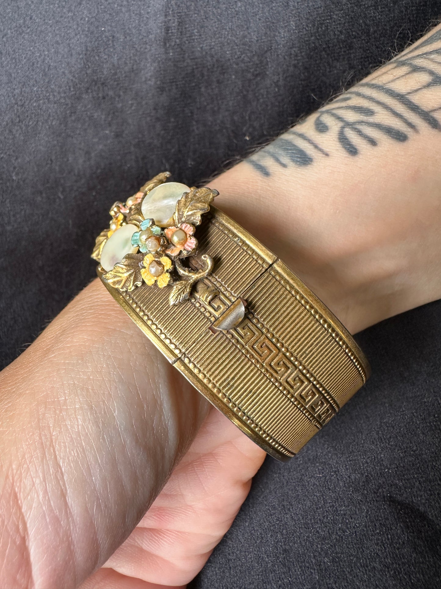 Vintage 1930's - 1960's Faux Pearl Brass Bracelet