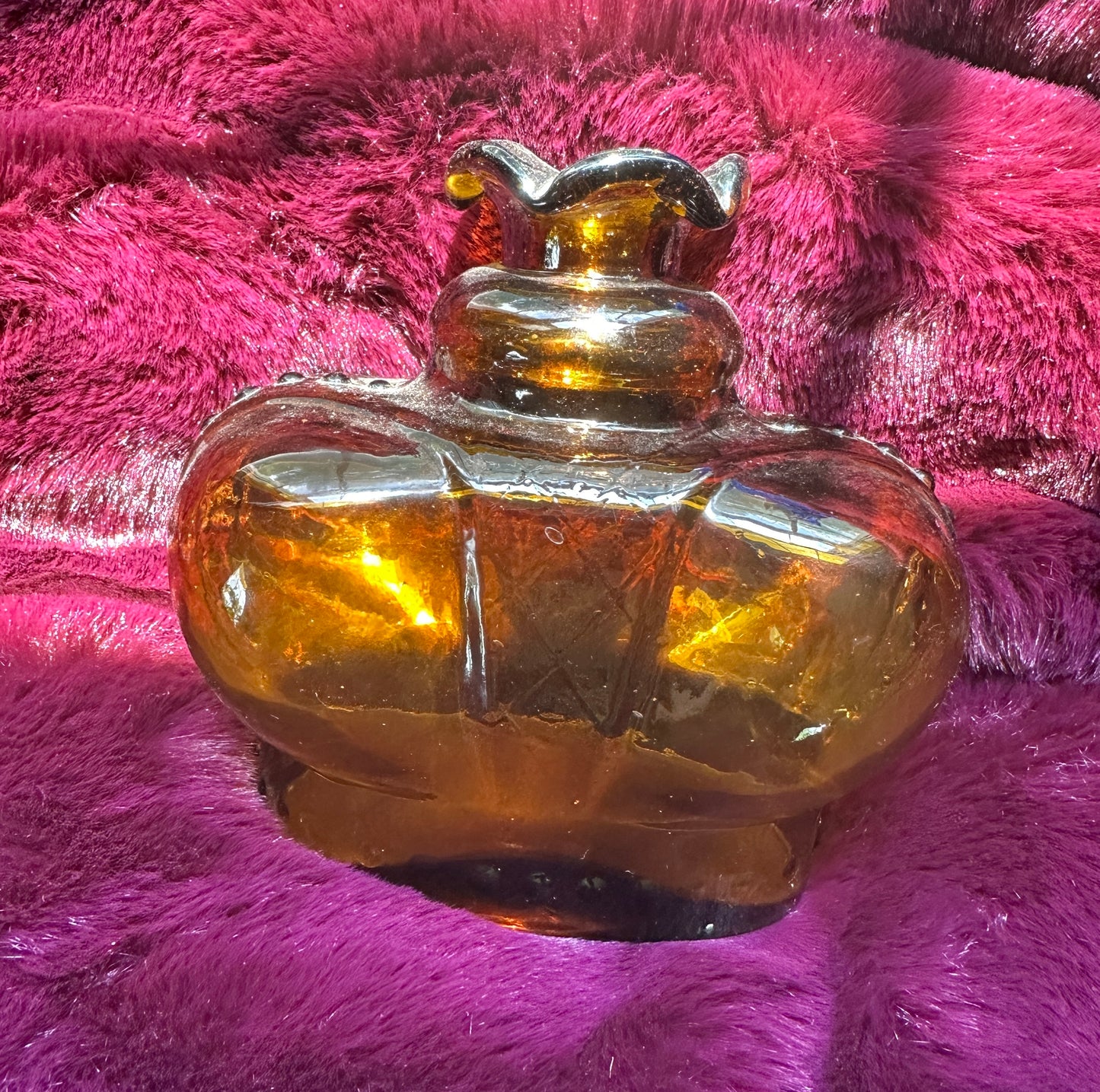 Vintage Amber Glass Crown Decanter/Bottle