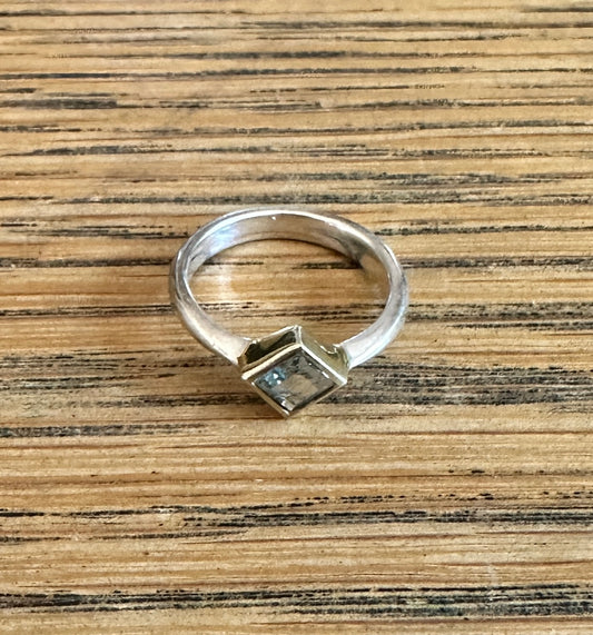 Aquamarine Stackable Silver Ring SZ 5.5