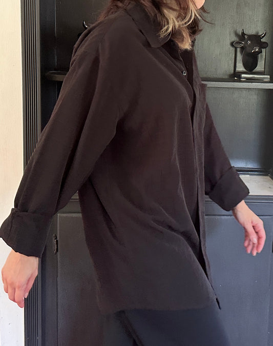 Vintage 80s Black Button Down Dress Shirt L