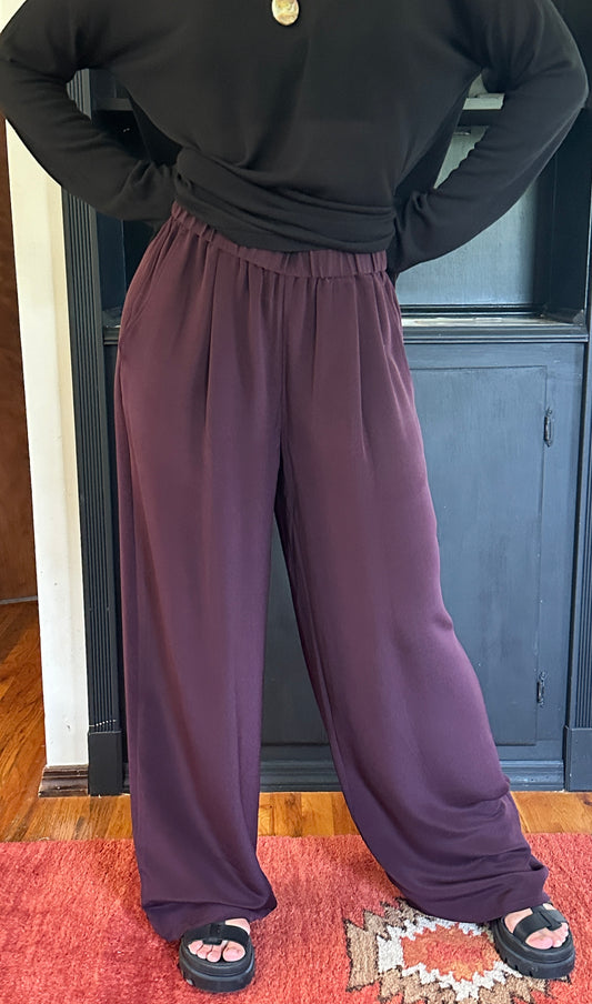 Eileen Fisher Silk Plum Wide Leg Pant S/M
