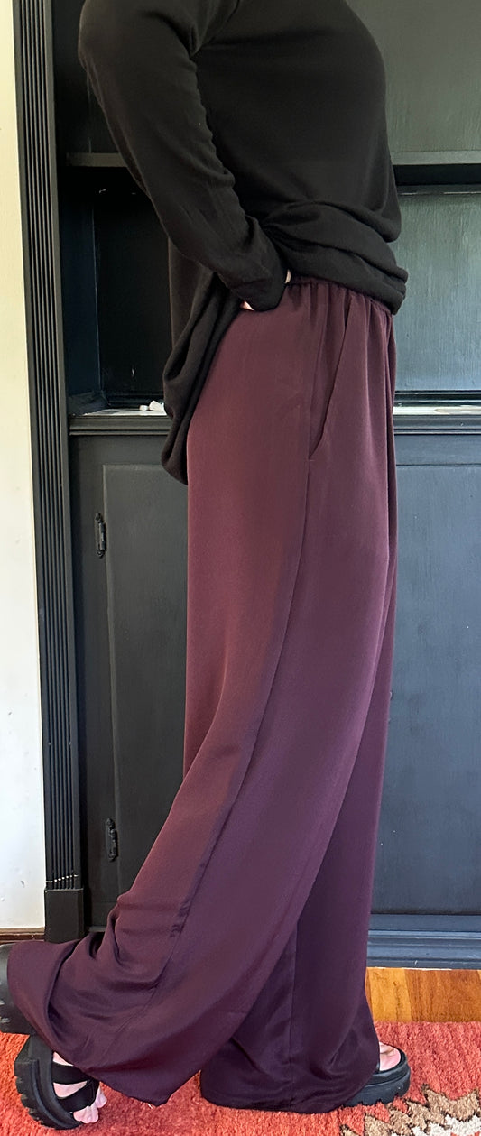 Eileen Fisher Silk Plum Wide Leg Pant S/M