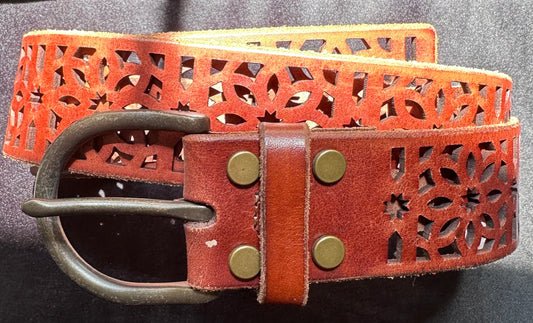 Cut Work Vintage Leather Belt S-L