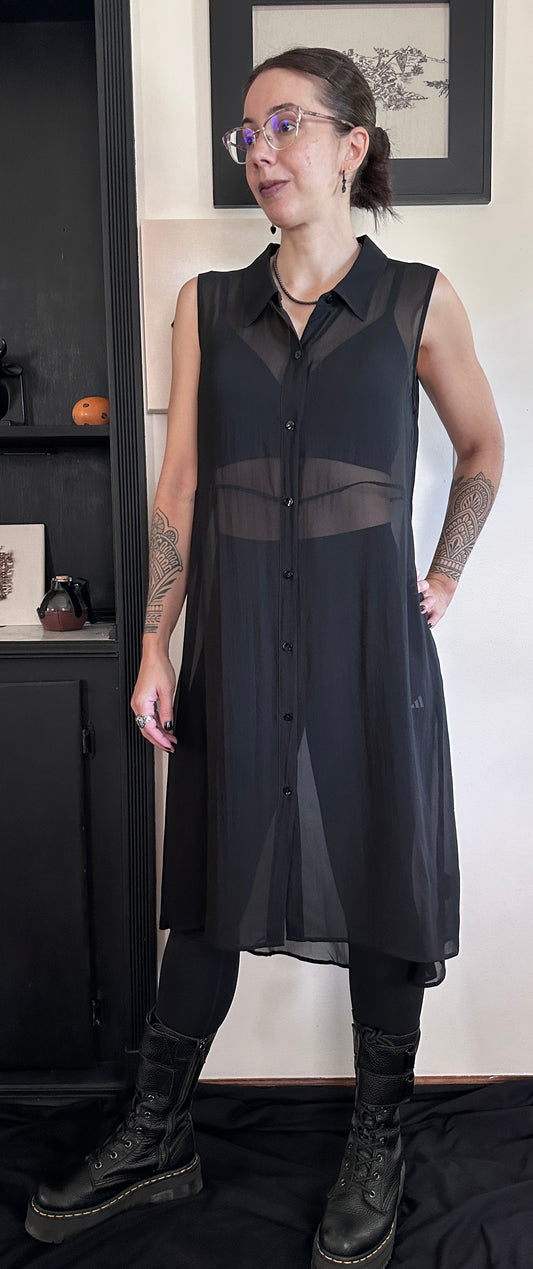 Vintage Eileen Fisher Sheer Silk Button Down Tunic Dress M/L