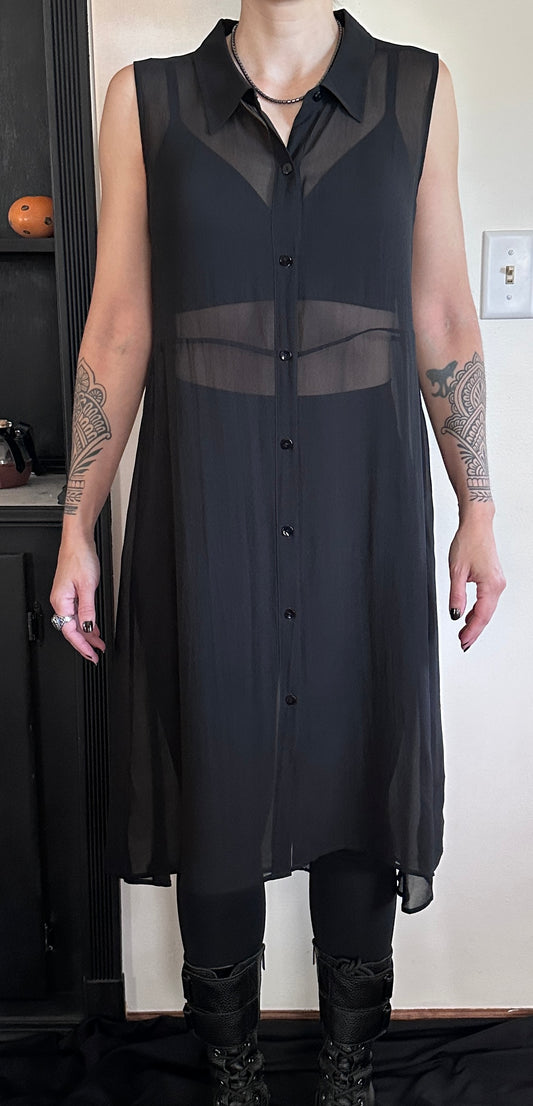 Vintage Eileen Fisher Sheer Silk Button Down Tunic Dress M/L