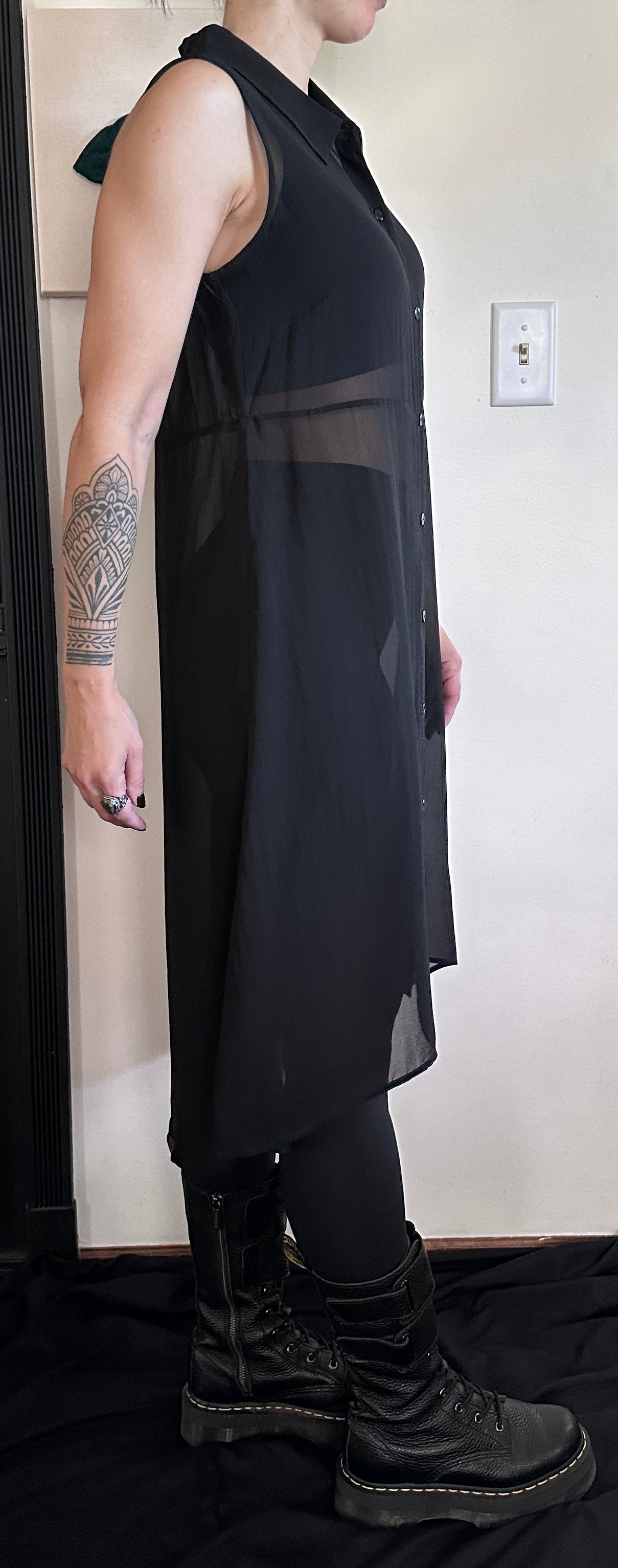 Vintage Eileen Fisher Sheer Silk Button Down Tunic Dress M/L
