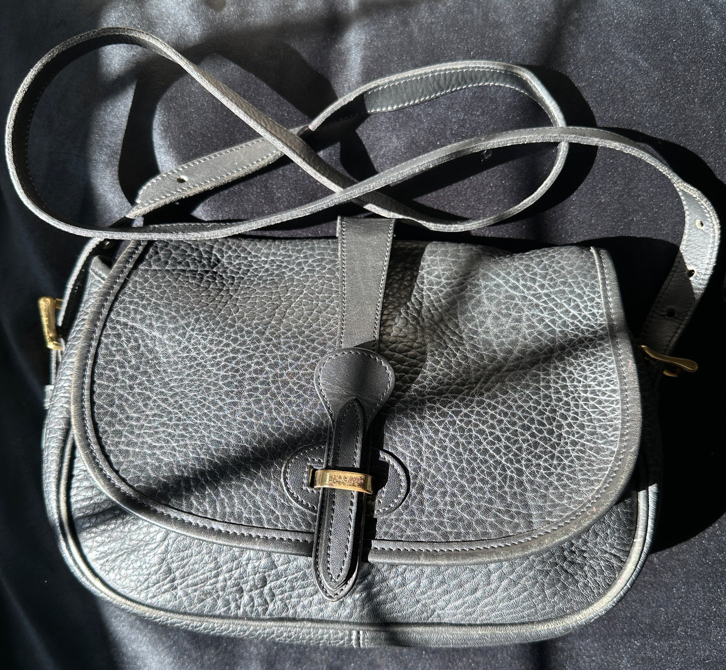 80s Vintage Dooney & Bourke Black Leather Saddle Bag