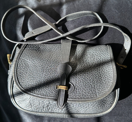 80s Vintage Dooney & Bourke Black Leather Saddle Bag