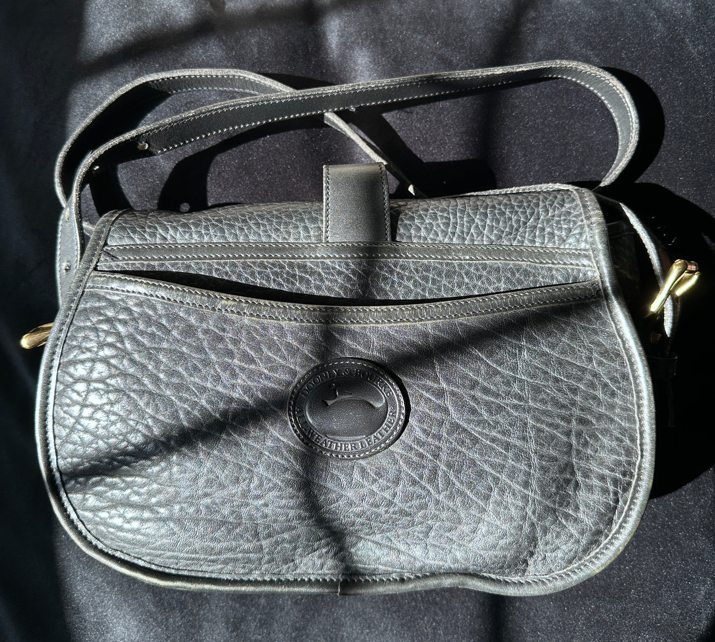 80s Vintage Dooney & Bourke Black Leather Saddle Bag