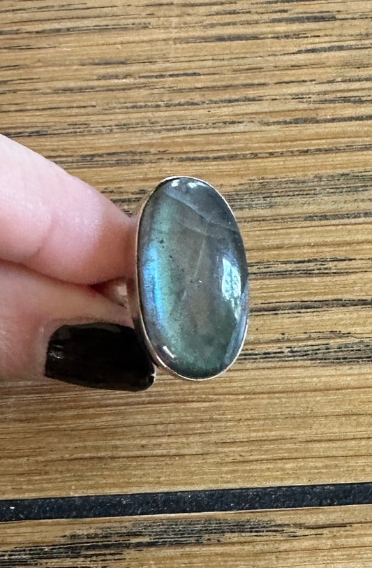 Sterling Silver Labradorite Oval Ring SZ 7