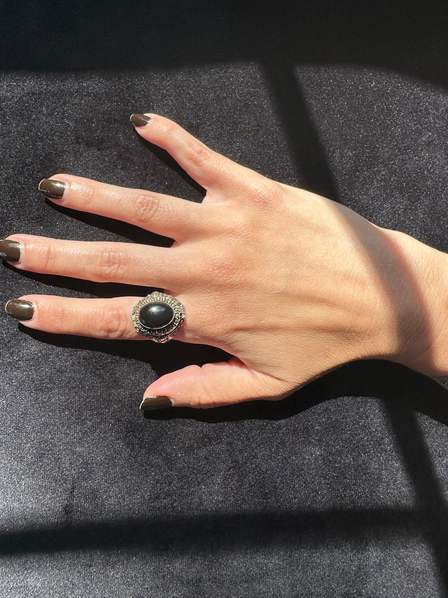 Vintage Sterling Silver Onyx Snuff Poison Ring