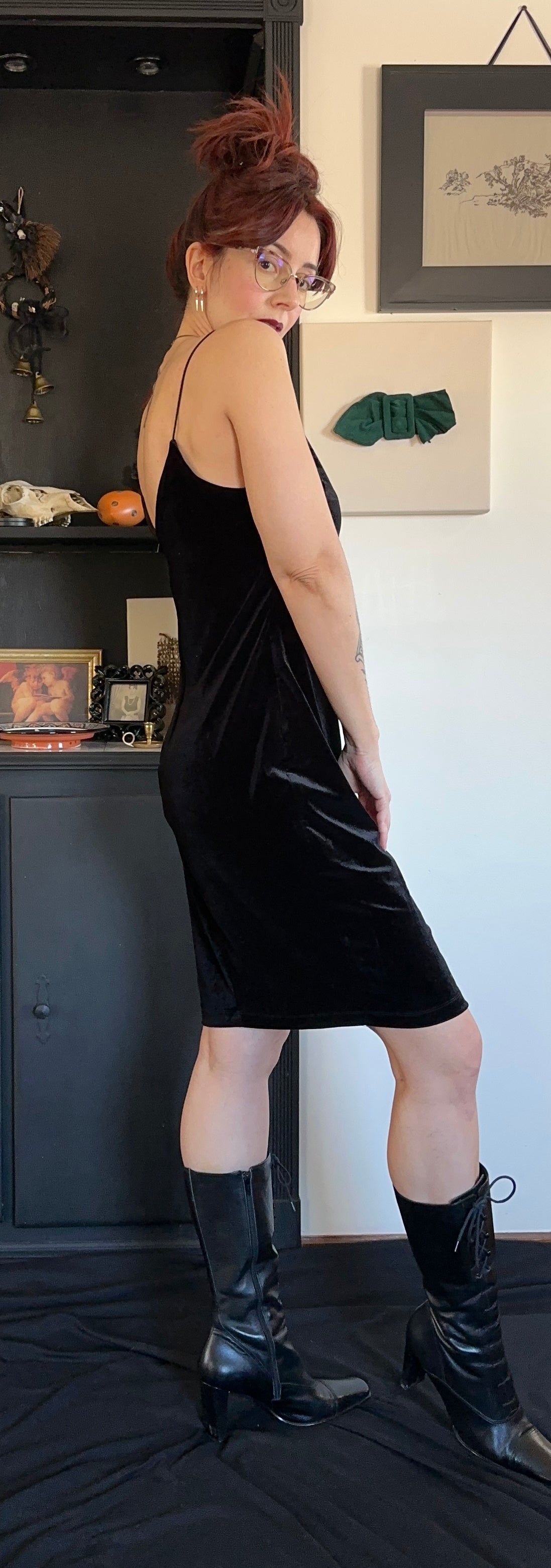 90s Velvet Short Slip Dress L - XL
