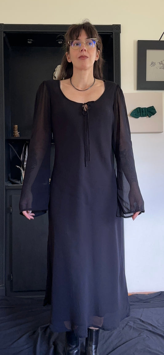 90s Vintage Silk Chiffon Bias Cut Dress