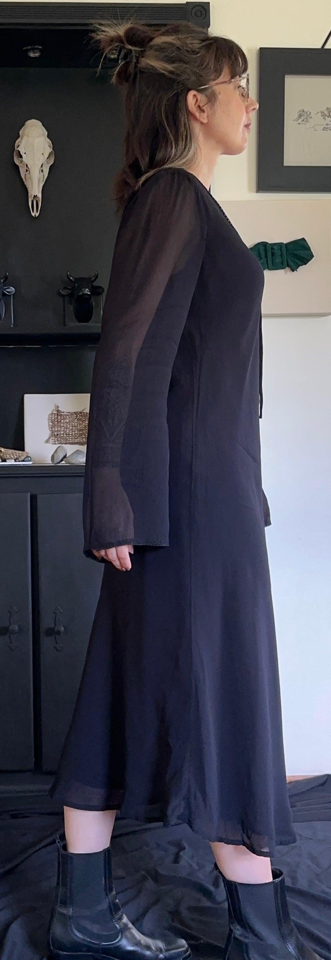 90s Vintage Silk Chiffon Bias Cut Dress