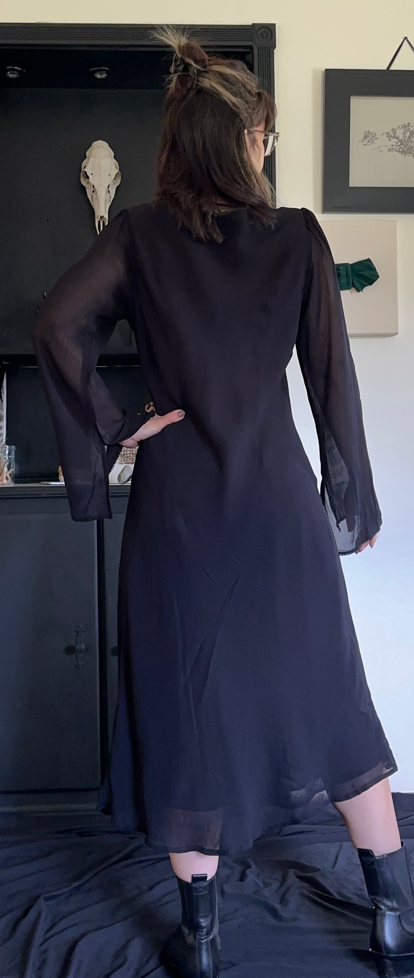 90s Vintage Silk Chiffon Bias Cut Dress