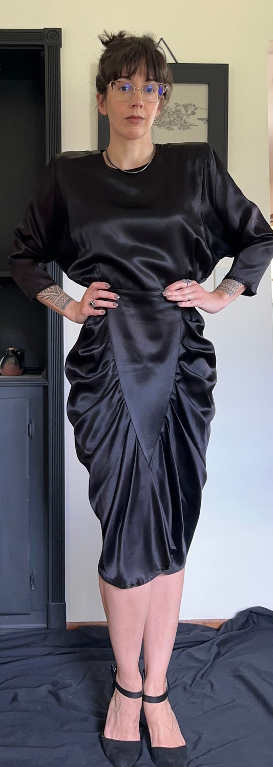 80s Vintage Black Cocktail Dress XS/S