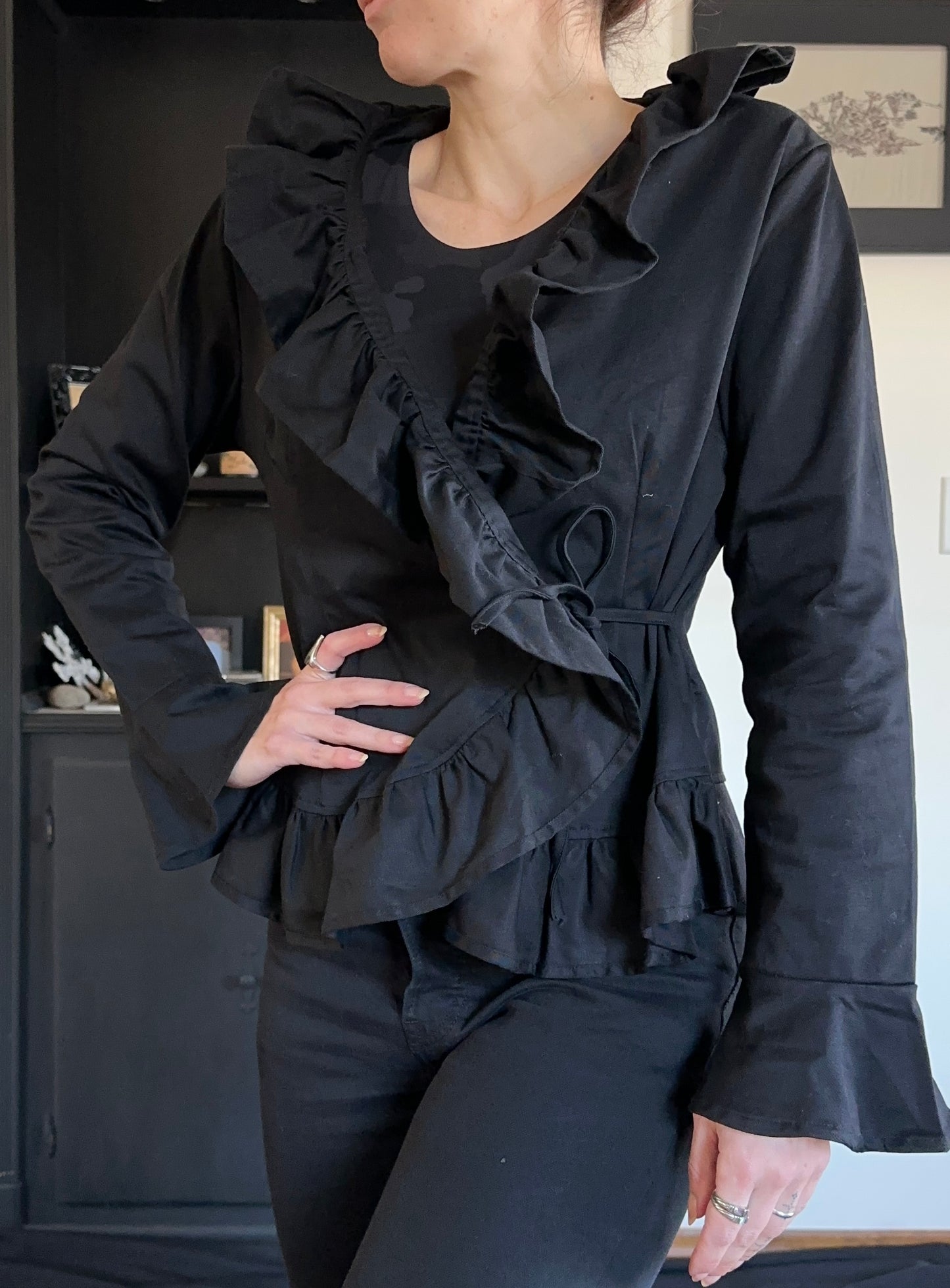Ruffled Cotton Wrap Top L