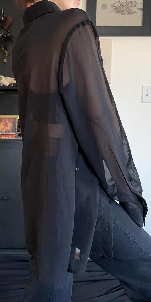 Nasty Gal Sheer Button Down Shirt XL