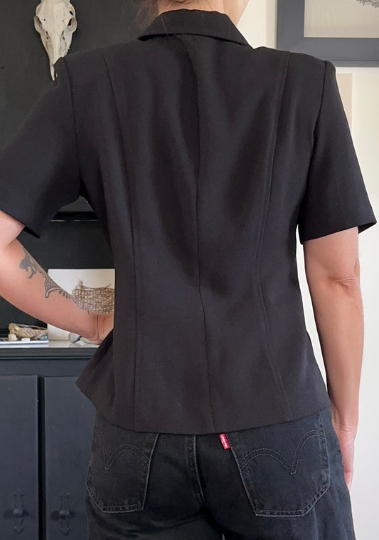 Vintage Black 40s Style Button Down Blouse S/M