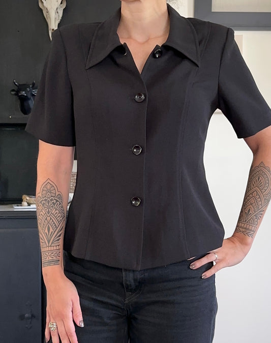 Vintage Black 40s Style Button Down Blouse S/M