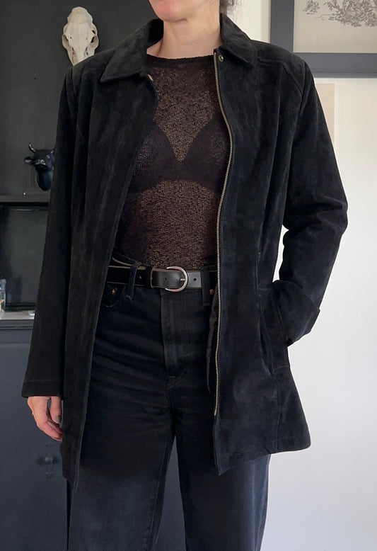 90s Vintage Black Suede Jacket M