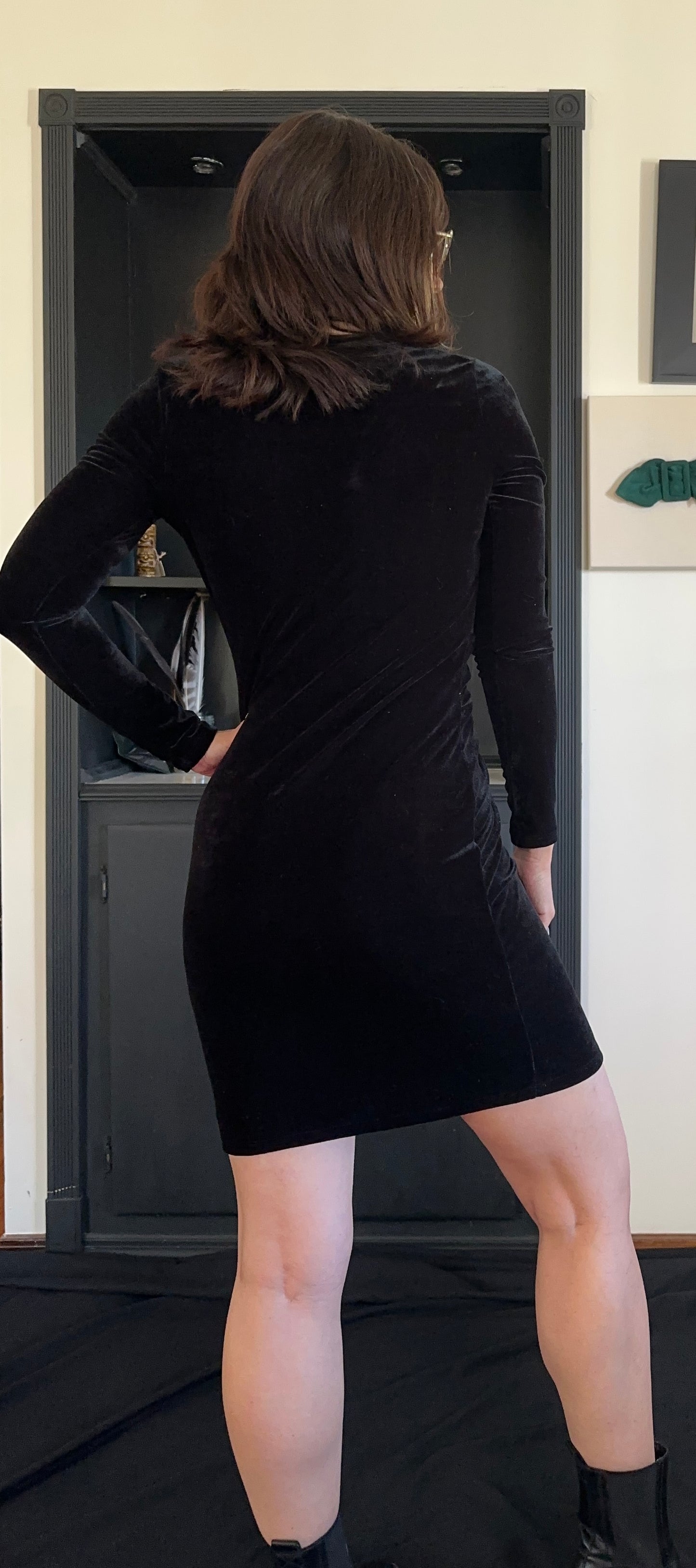 Secondhand Black Velvet Knot Front Dress XXS-XS