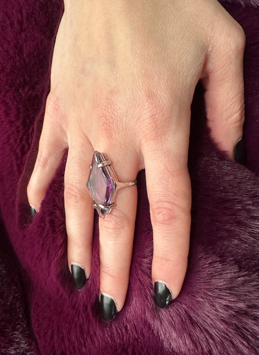 Silver & Amethyst Statement Ring SZ 6.75 - 7