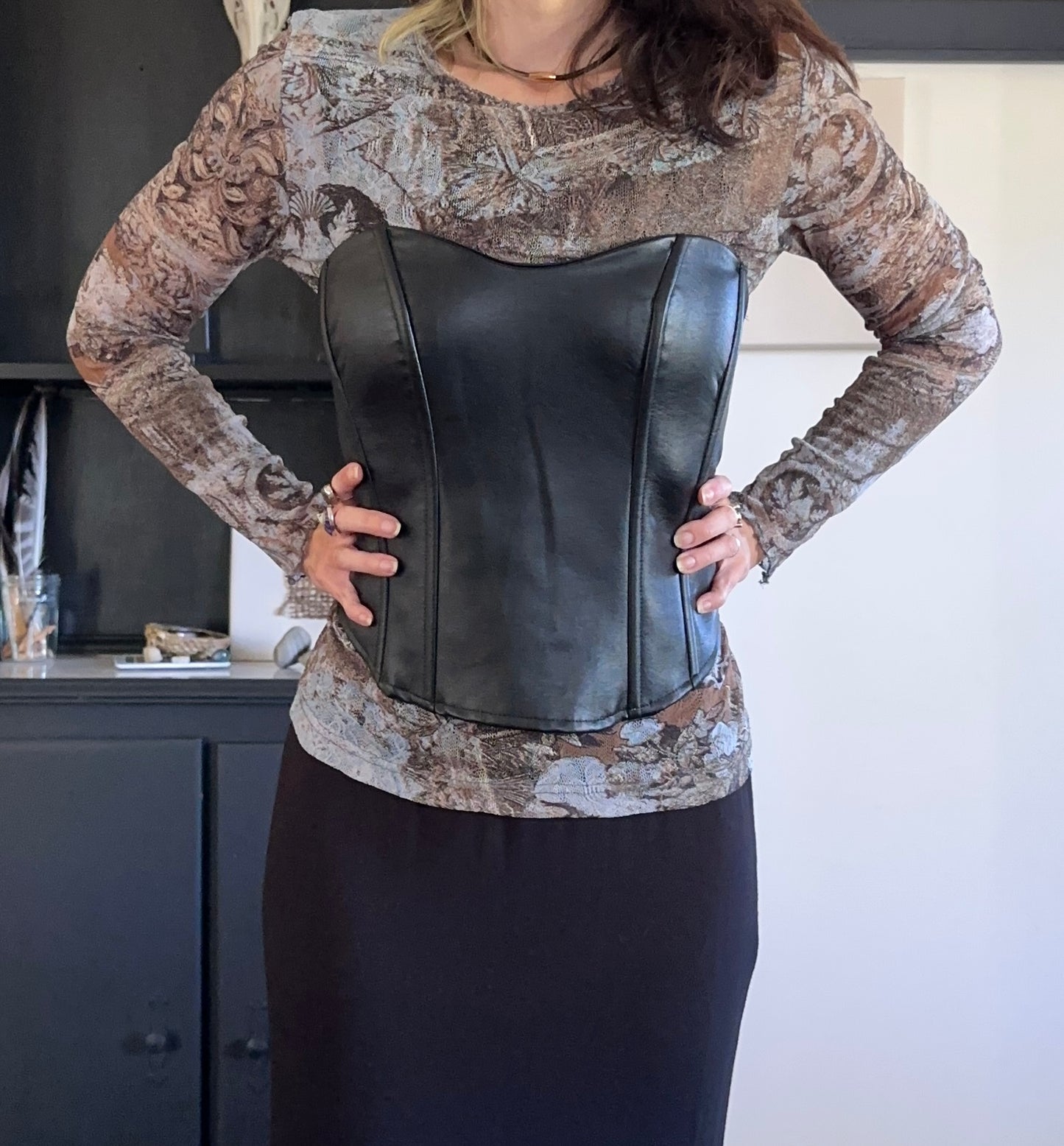 Faux Leather Black Corset