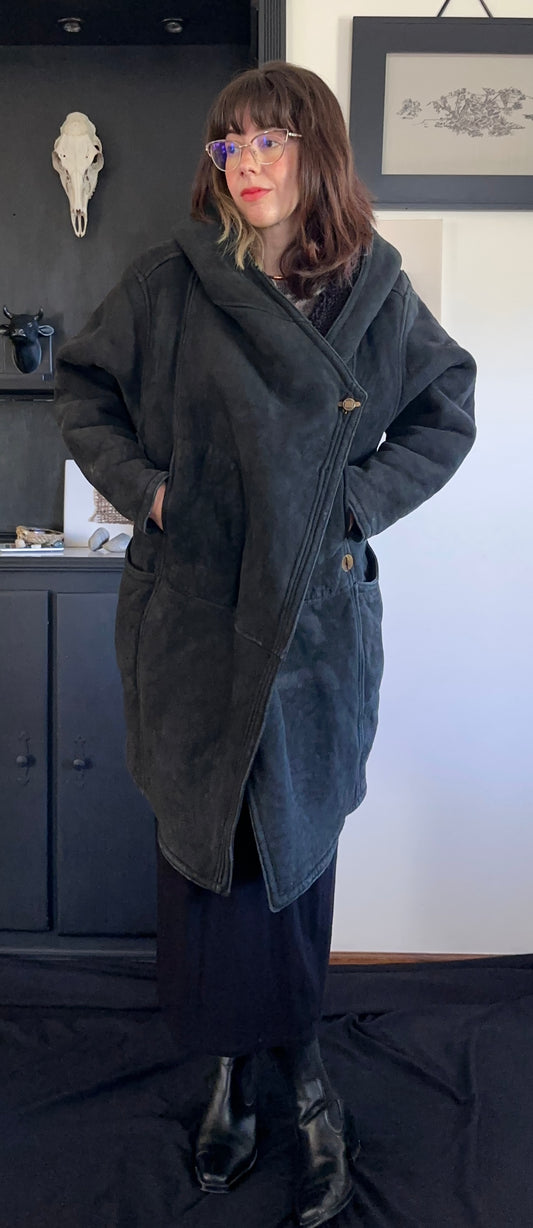 Vintage Marithe + Francois Girbaud Black Shearling Coat XS/S