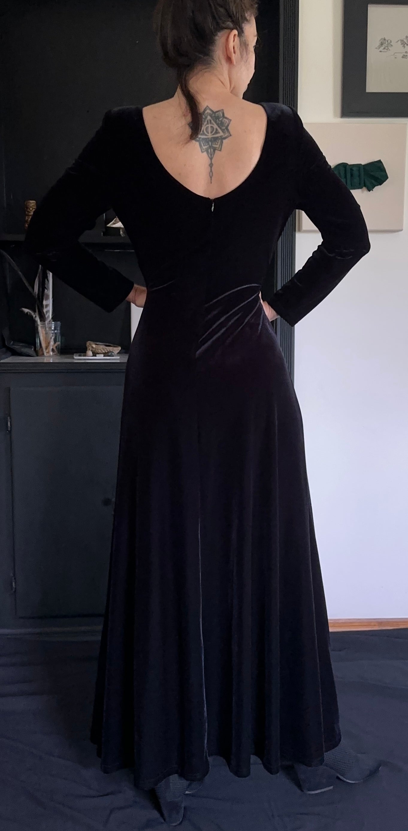 Early 90s Vintage Black Velvet & Lace Dress SZ 8P