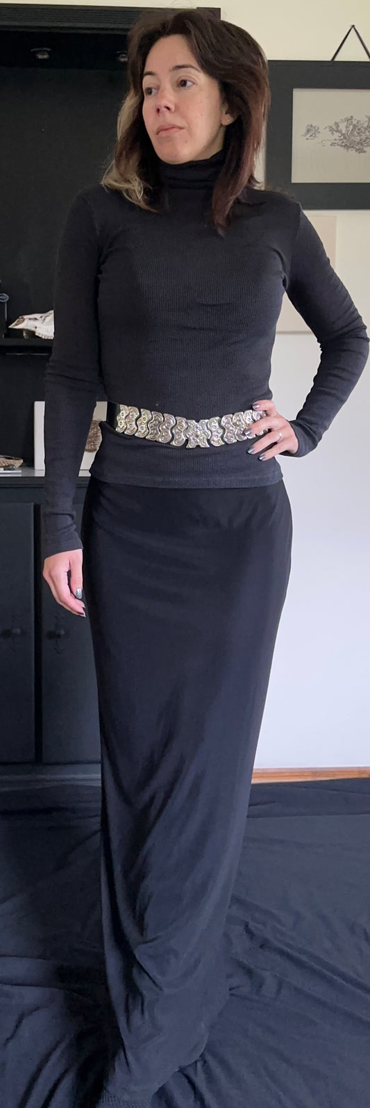 Vintage Black Corporate Goth Column Skirt M/L