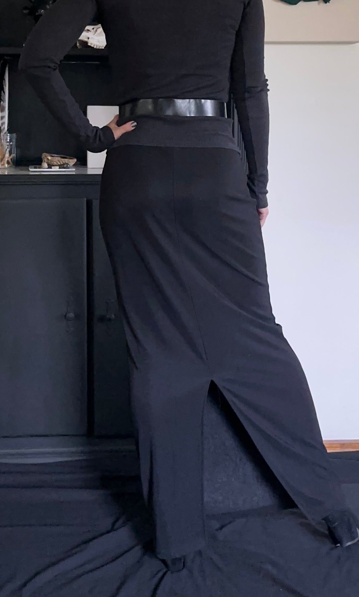 Vintage Black Corporate Goth Column Skirt M/L