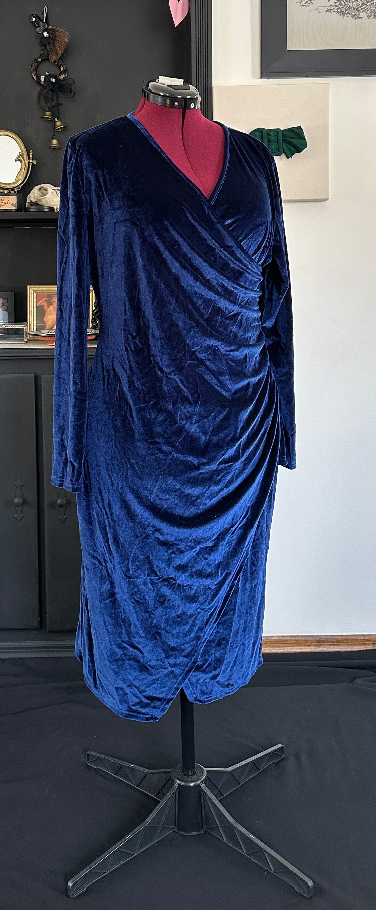 Crushed Velvet Faux Wrap Dress 1X - 2X