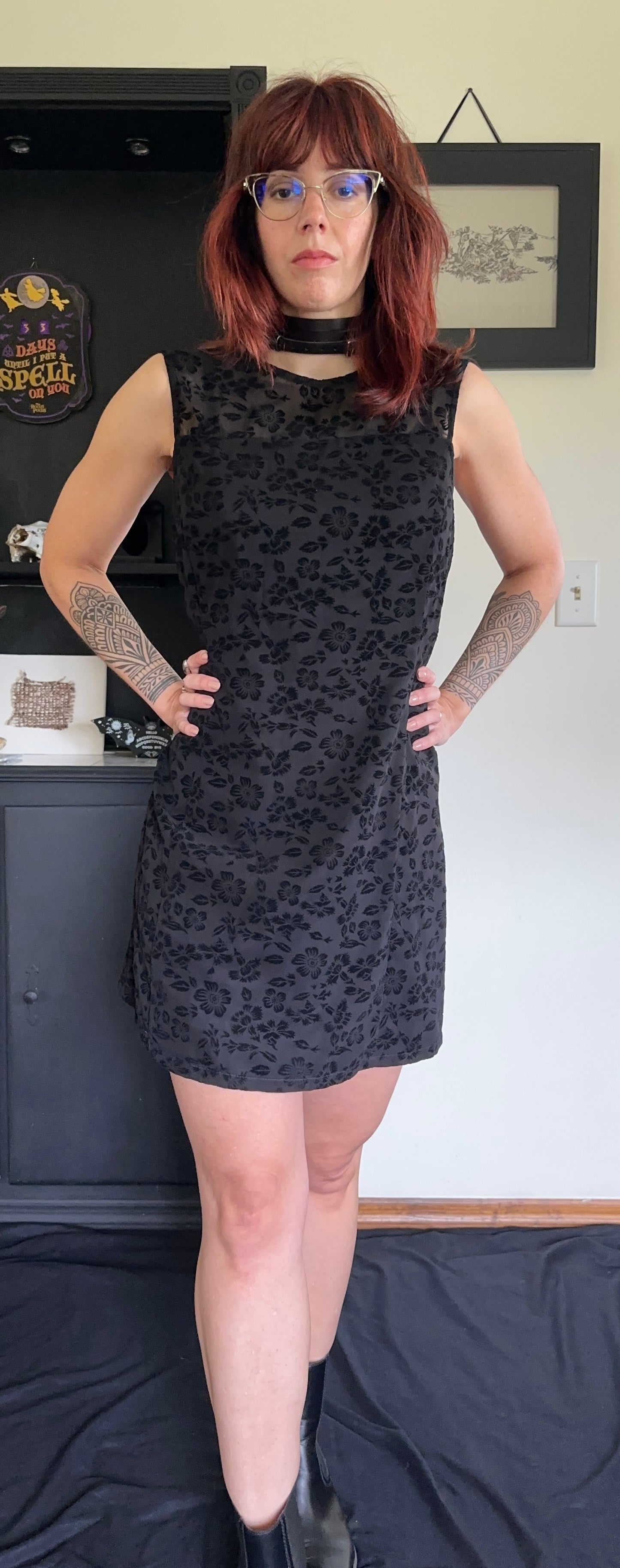 90s Softgoth Vintage Esprit Floral Sheath Dress M/L