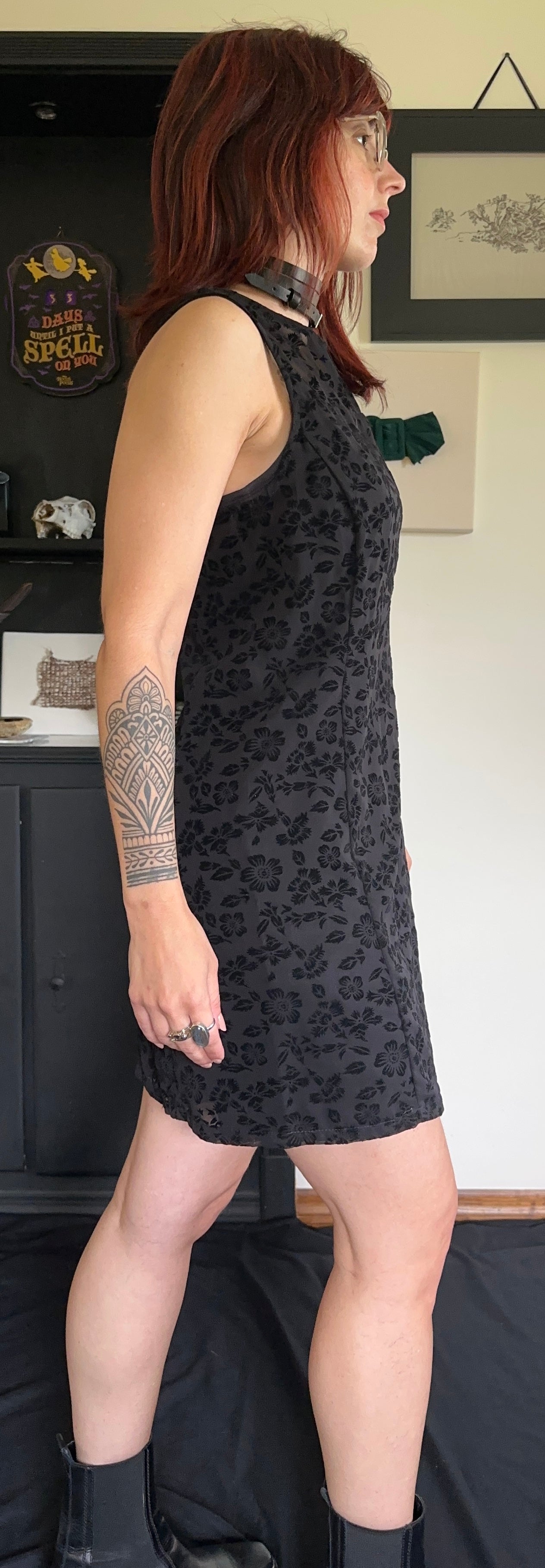 90s Softgoth Vintage Esprit Floral Sheath Dress M/L