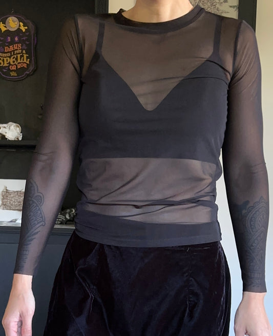 Black Mesh Alt Goth Top M