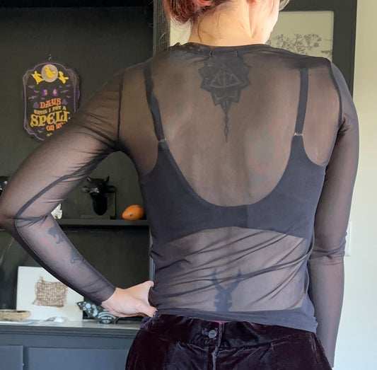 Black Mesh Alt Goth Top M