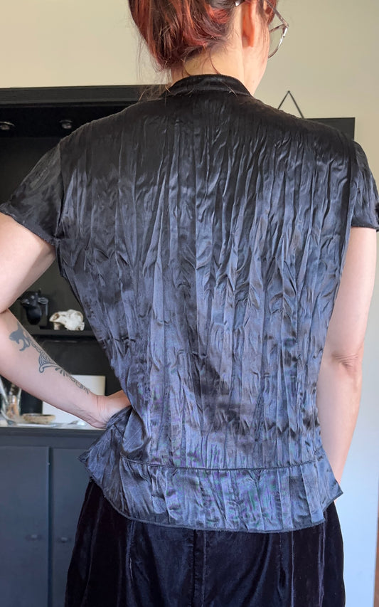Satin Button Front Witchy Goth Top L
