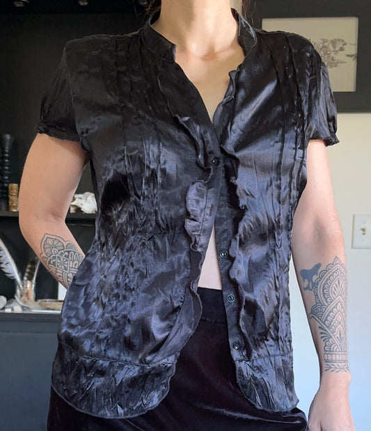 Satin Button Front Witchy Goth Top L
