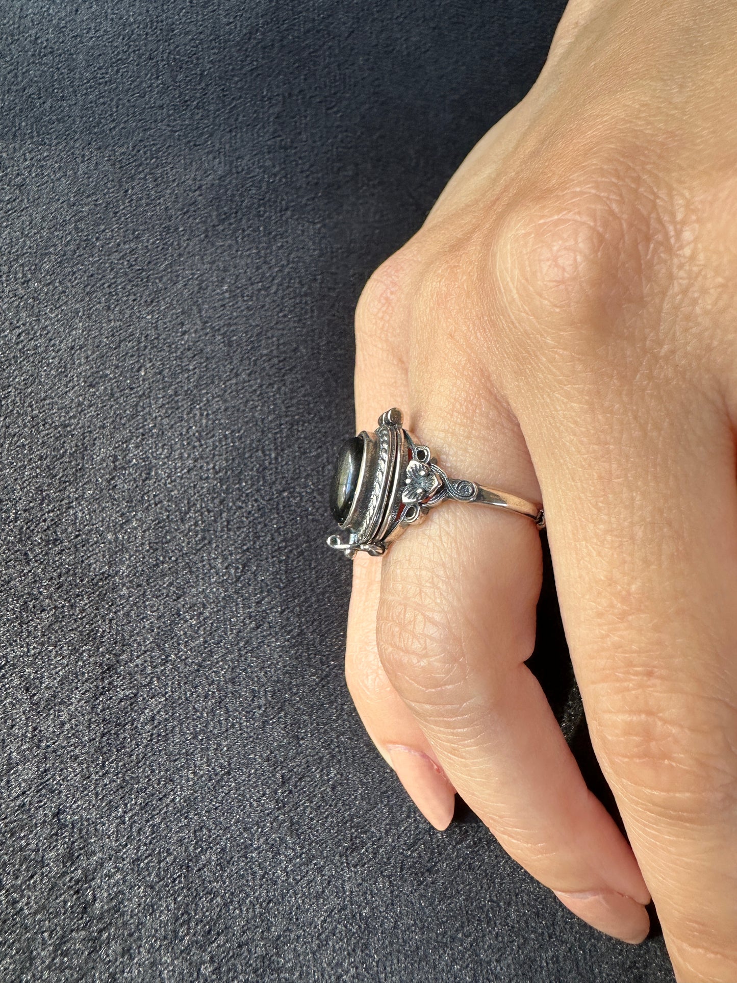 Sterling Silver Hypersthene Poison Adjustable Ring