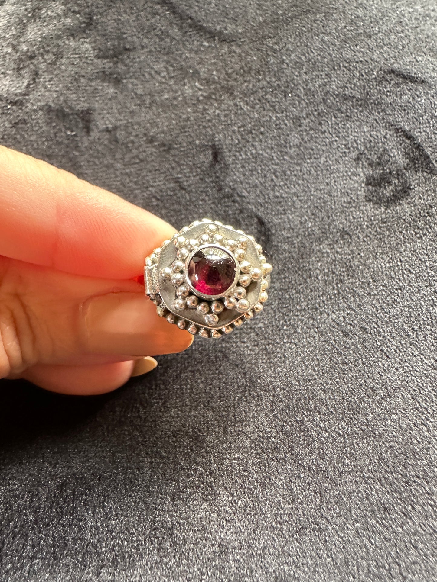 Sterling Silver Garnet Poison/Snuff Ring 8.5